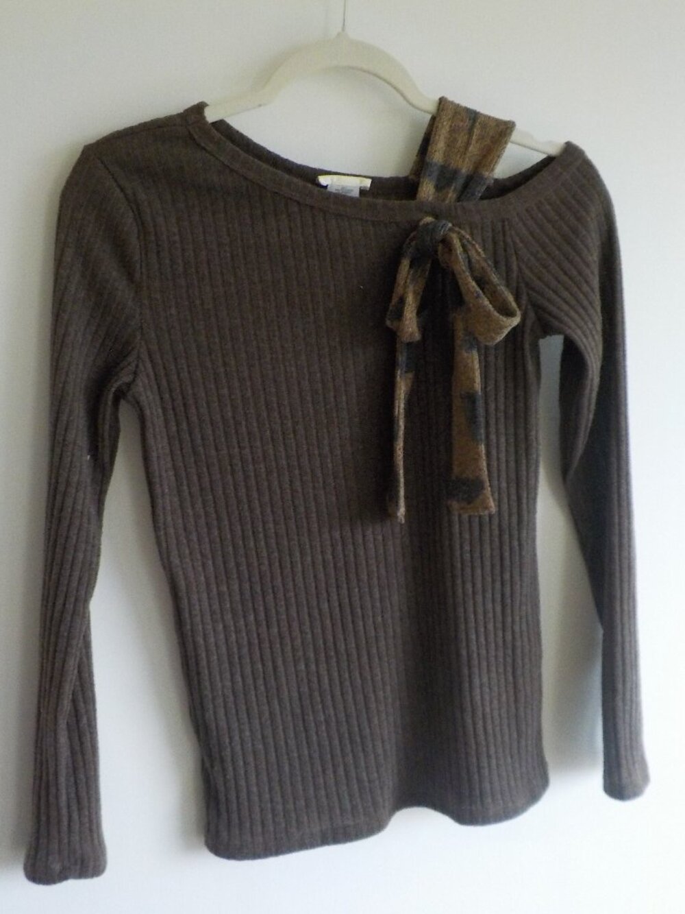 Bibi Sweater - Small - Brown Ribbed Long Sleeve Tie Neck (2289)